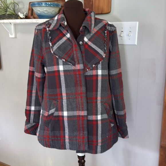 Cabi tavern plaid flannel button up shirt jacket womens size medium black gray r - Picture 1 of 11